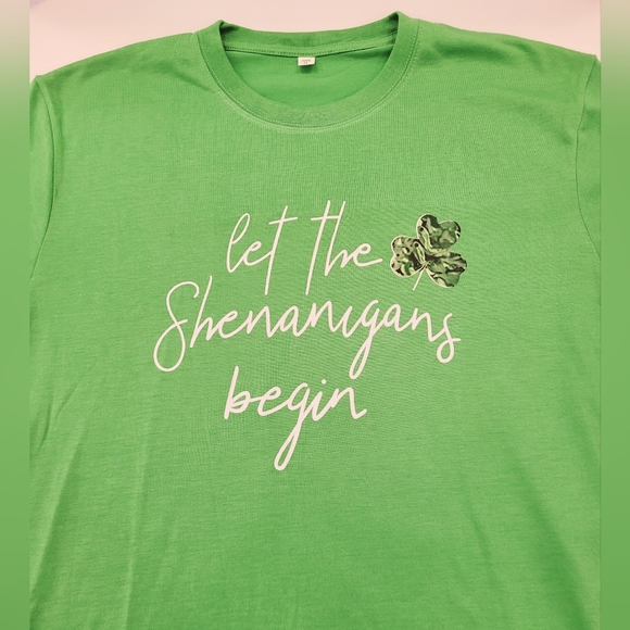 Tops - Green Graphic Tee - Let the Shenanigans Begin